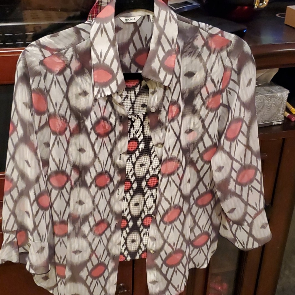 Nicola 2pc Geometric Design Top Grey and Pink S